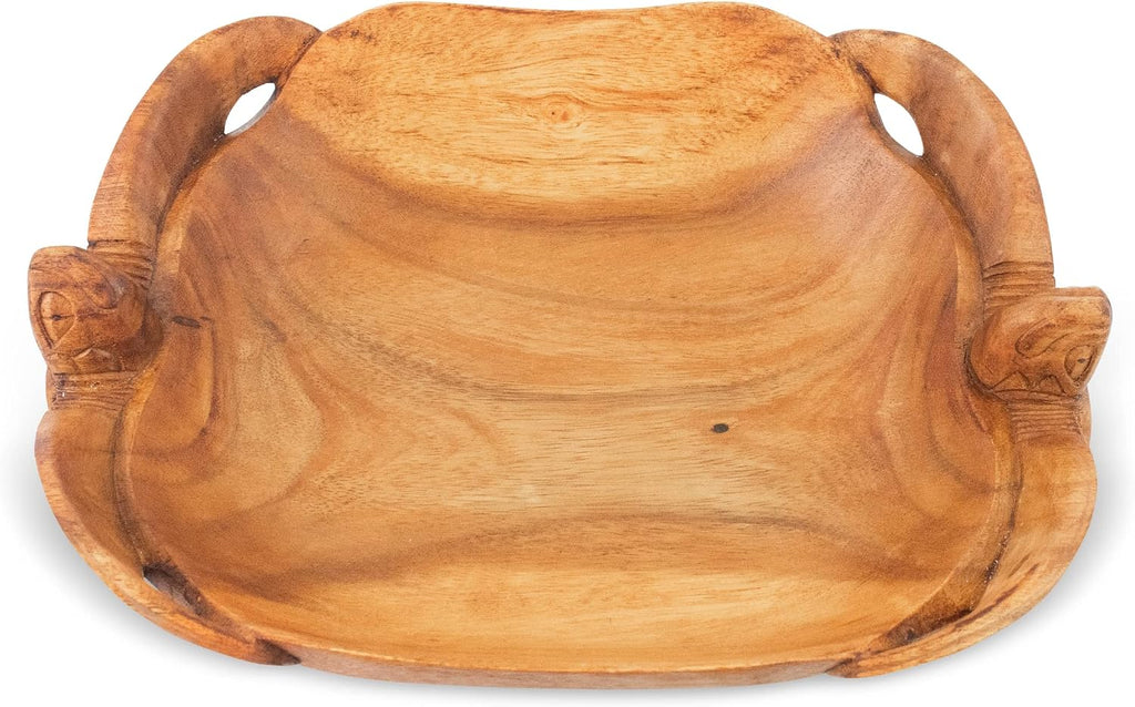 G6 Collection 12" Wooden Handmade Two Turtles Fruit Decorative Bowl Centerpiece Hand Carved Art Home Decor Decoration Handcrafted Gift Storage Accent Rustic Wood Serving Bowls Two Turtles (12" Long)
