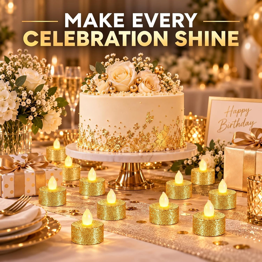 Mudder 48 Pieces Gold Tea Lights LED Candles Tealights Battery Flameless