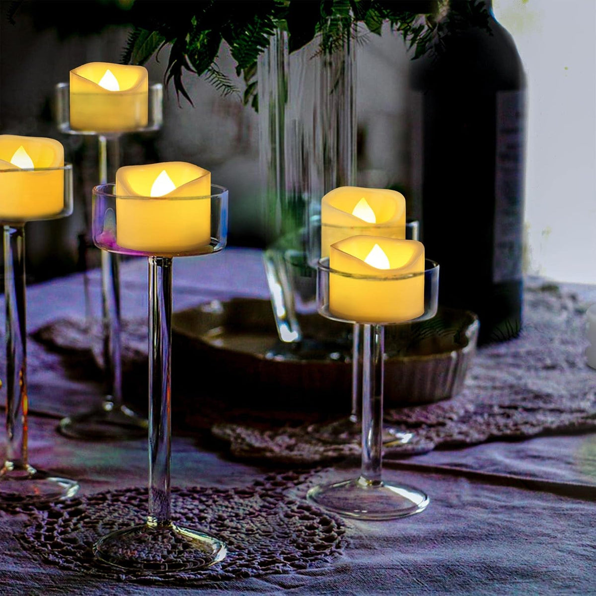 12 Pack 1.5" x 1.2" Flameless Tea Lights Candles Battery Operated, Flickering LED Votive Outdoor Electric Flicker Fake Tealight Candles Bulk for Halloween Wedding Christmas Party Decorations