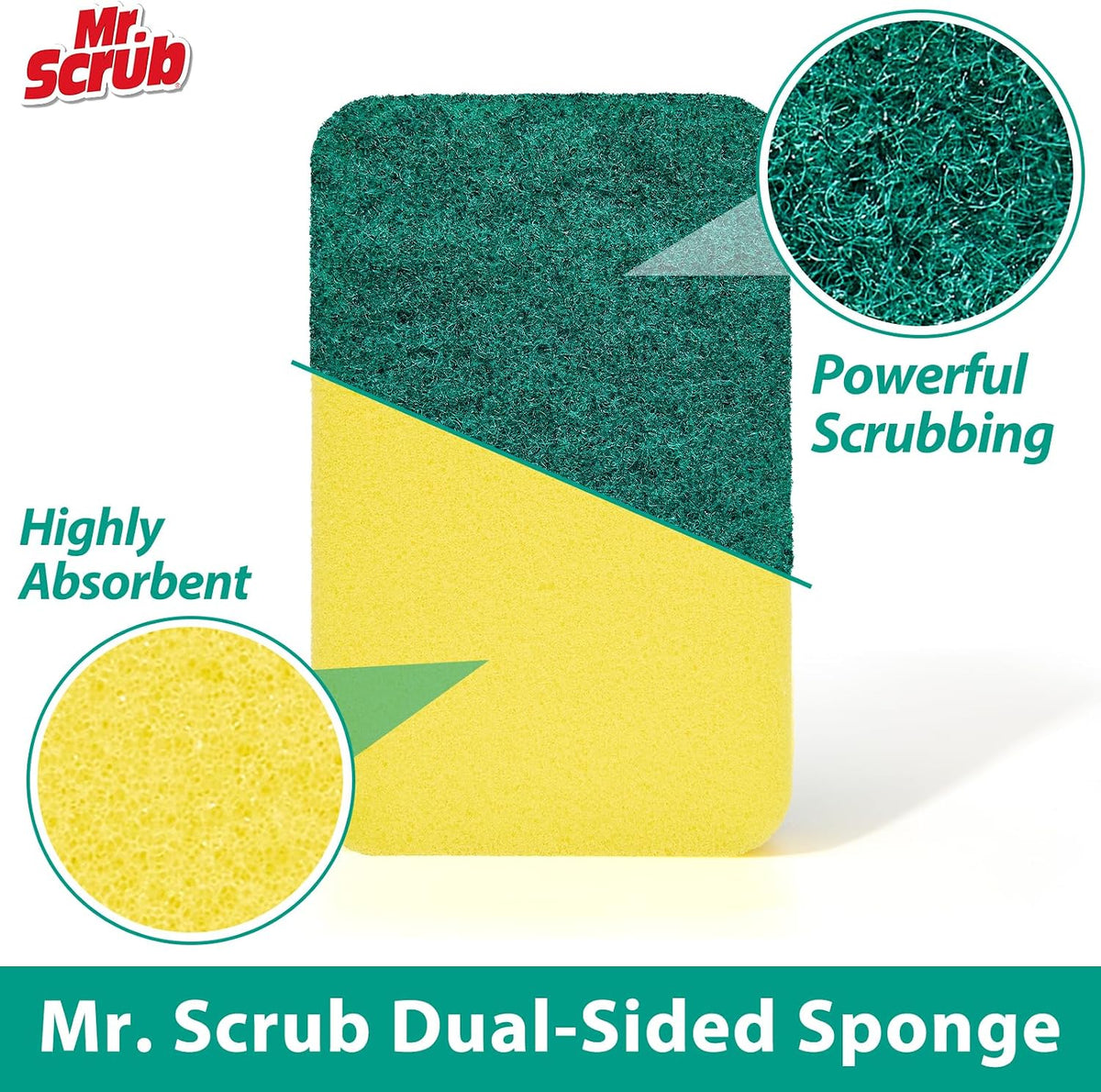 Mr. Scrub Sponges Kitchen Scrub Dish Sponge Scouring Pad, 48 Pack Cleaning Brush Scrubber Supplies for Soap, Dishwashing Dinnerware Sets Pan Pot Towels Cloth Rags Holder Glass Dishwasher Sink Bathroom