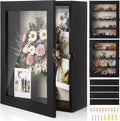 Gerrii Shadow Box Display Case 11 x 13 - Deep 5 Inch Wooden Picture Frame with Linen Back, Removable Shelves, Wooden Memory Case for Wedding Bouquets, Photos, Medals & Keepsakes, Black