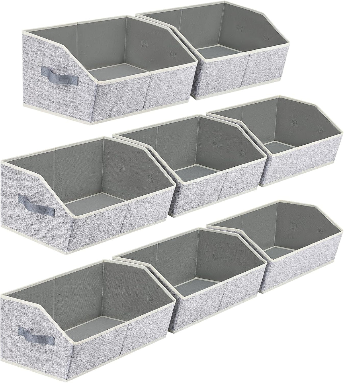 Homsorout Trapezoid Bins for Organization - 8 Pack Storage Cubes, Decorative Fabric Organizer Bins, Large Baskets for Storage, Linen Storage Organizer for Clothes, Books, Home, Light Gray