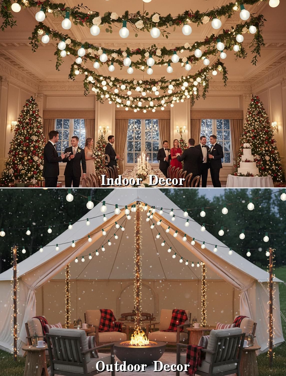 50FT G40 LED Christmas Lights with 27 LED Globe Frosted White Bulbs