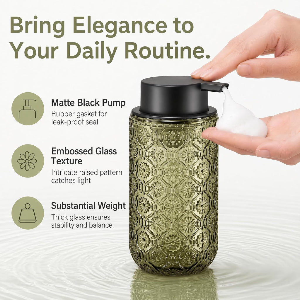 Green Glass Foaming Soap Dispenser, 14 OZ Vintage Foam Hand Soap Dispenser