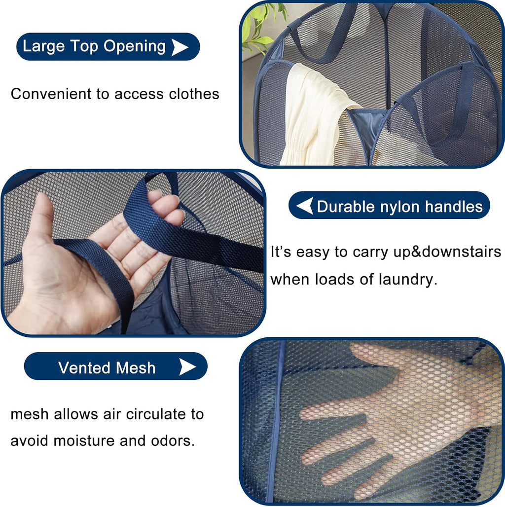 2 Pack Collapsible Pop Up Laundry Basket, Large Capacity Mesh Hamper
