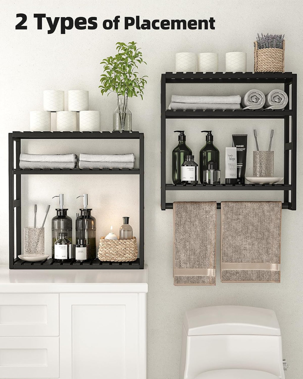 Galood Over The Toilet Storage Bathroom Shelves Wall Mounted 3 Tier Black-L