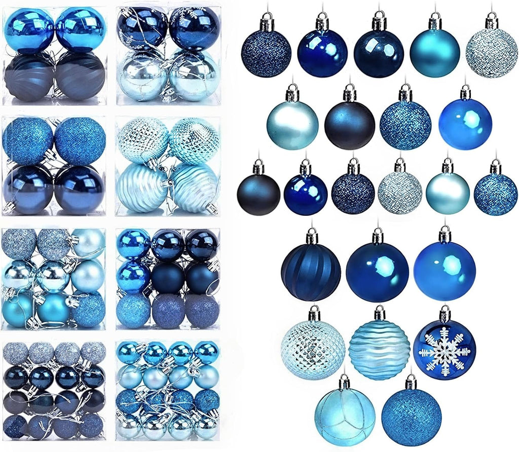 DOMESTAR 100 PCS Shatterproof Blue Christmas Ornament Set