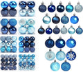 DOMESTAR 100 PCS Shatterproof Blue Christmas Ornament Set