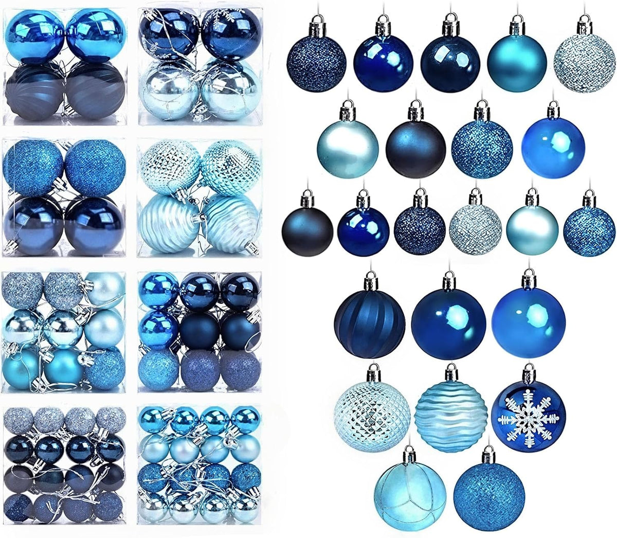 DOMESTAR 100 PCS Shatterproof Blue Christmas Ornament Set