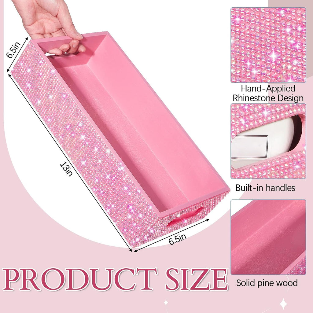 Honeydak Bathroom Basket, Rhinestone Toilet Tank Tray Pink