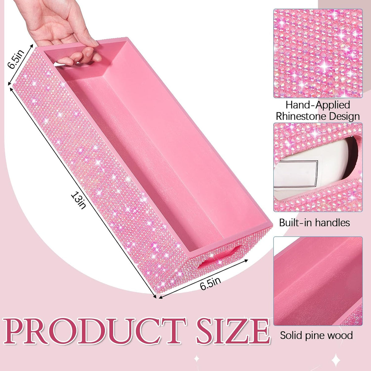 Honeydak Bathroom Basket, Rhinestone Toilet Tank Tray Pink