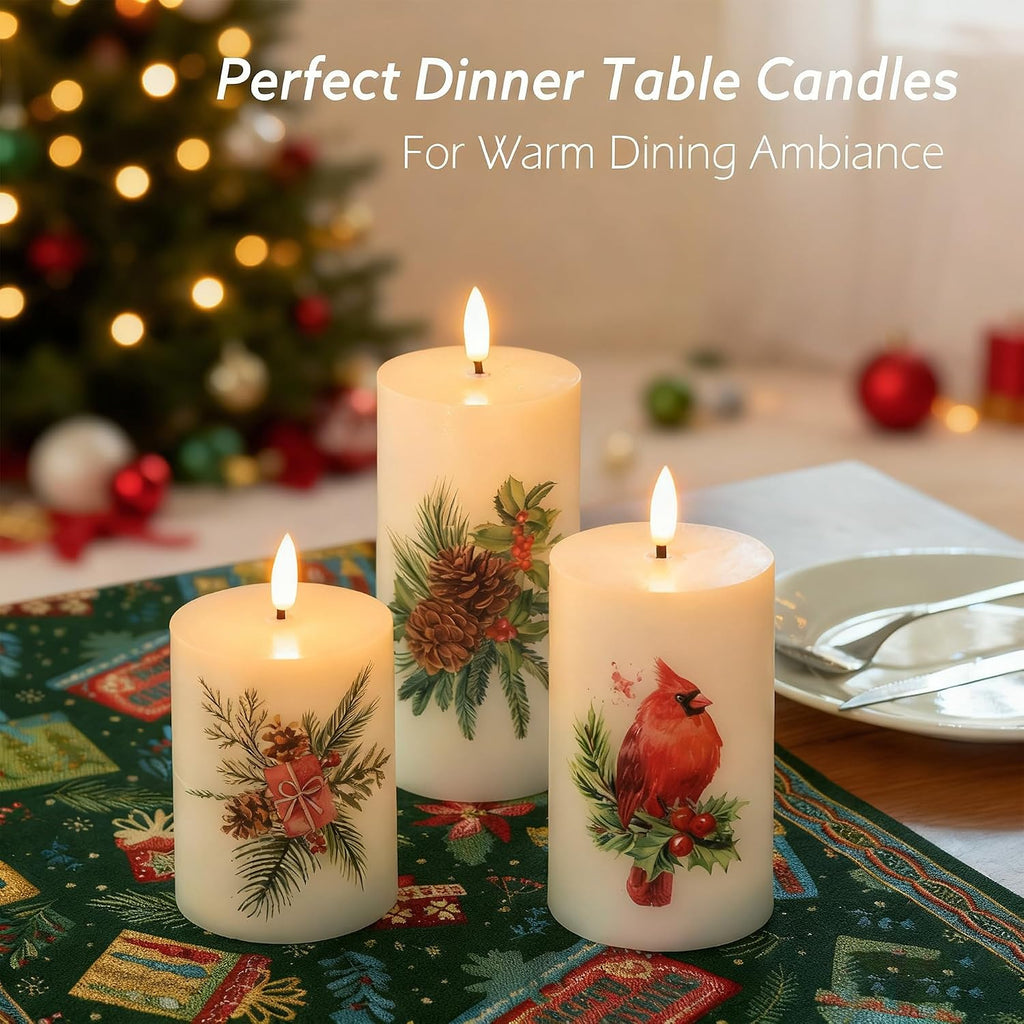 JOIONE Christmas Flameless Pillar Candles with Remote, 3 Pack Home Decor