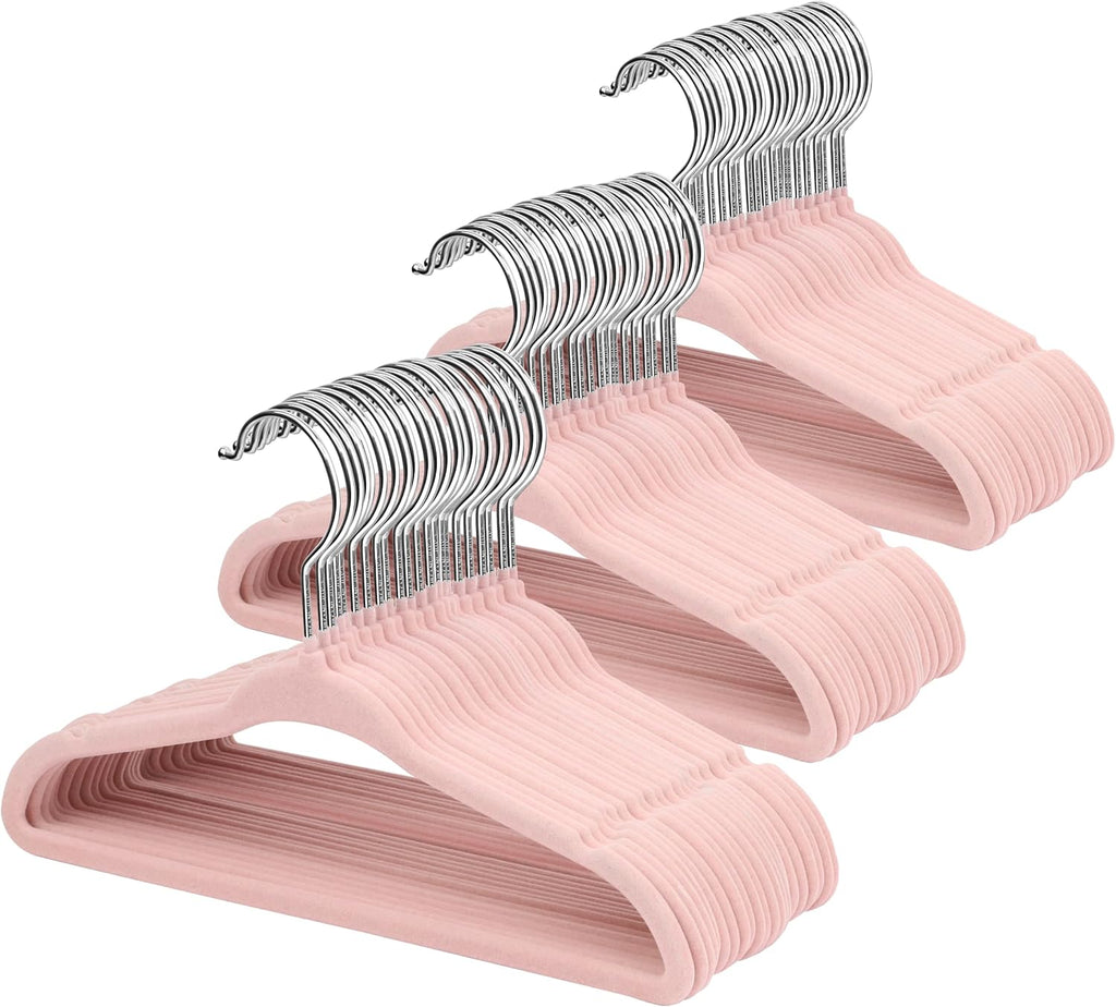 ManGotree 11" Baby Velvet Hangers Non-Slip Kids Hangers 66 Pack Light Pink