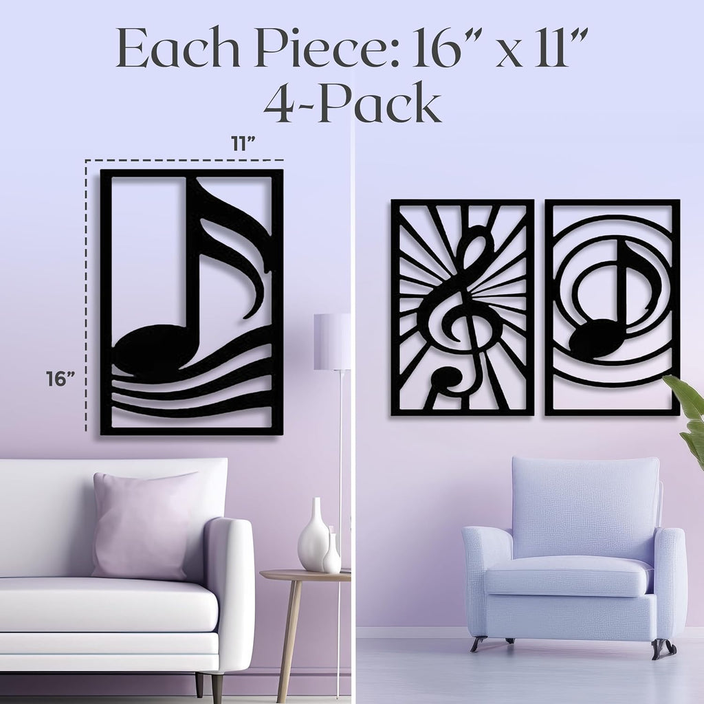GALLERY GRACE 4-Pc Music Notes Metal Wall Art, Black Wall Decor Set