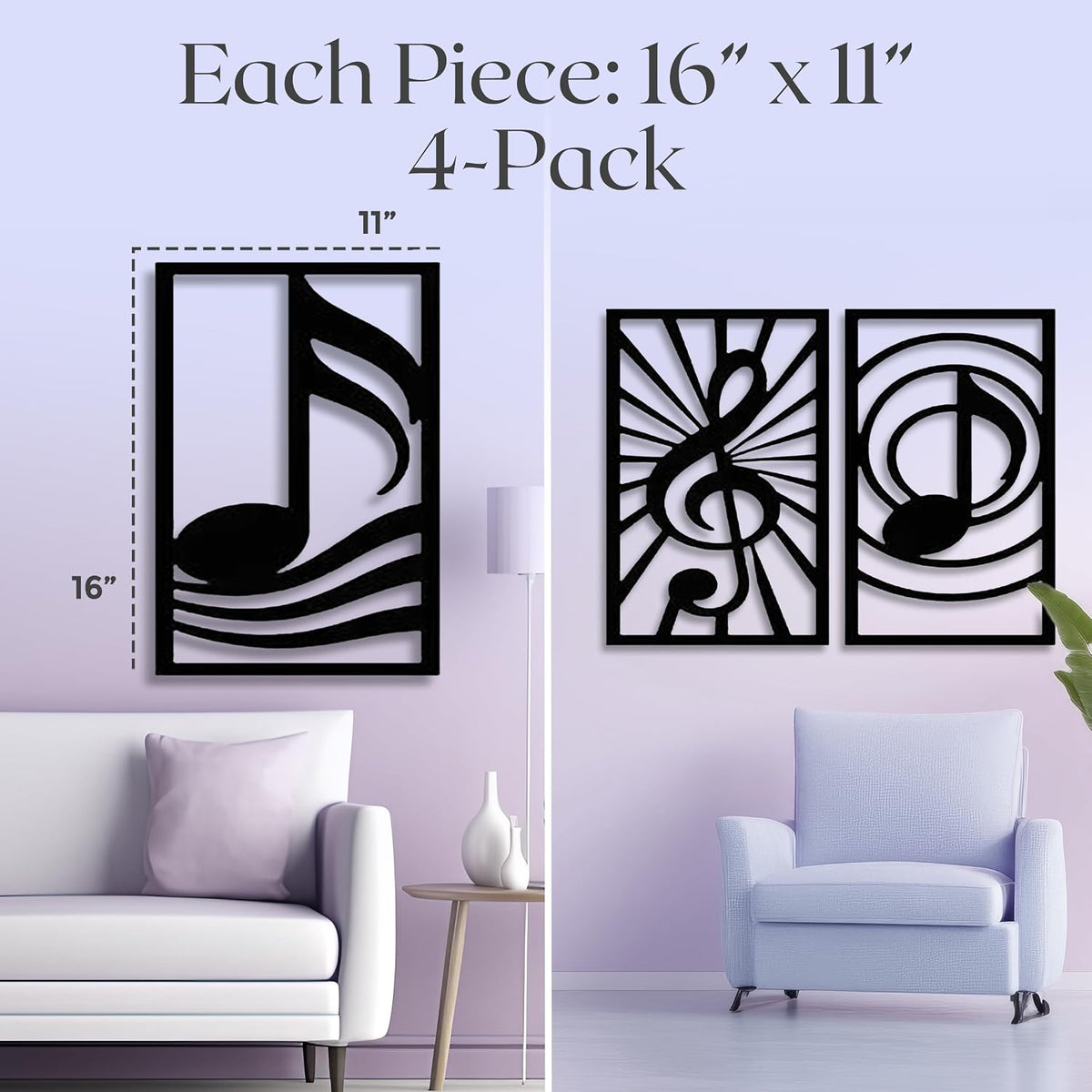 GALLERY GRACE 4-Pc Music Notes Metal Wall Art, Black Wall Decor Set