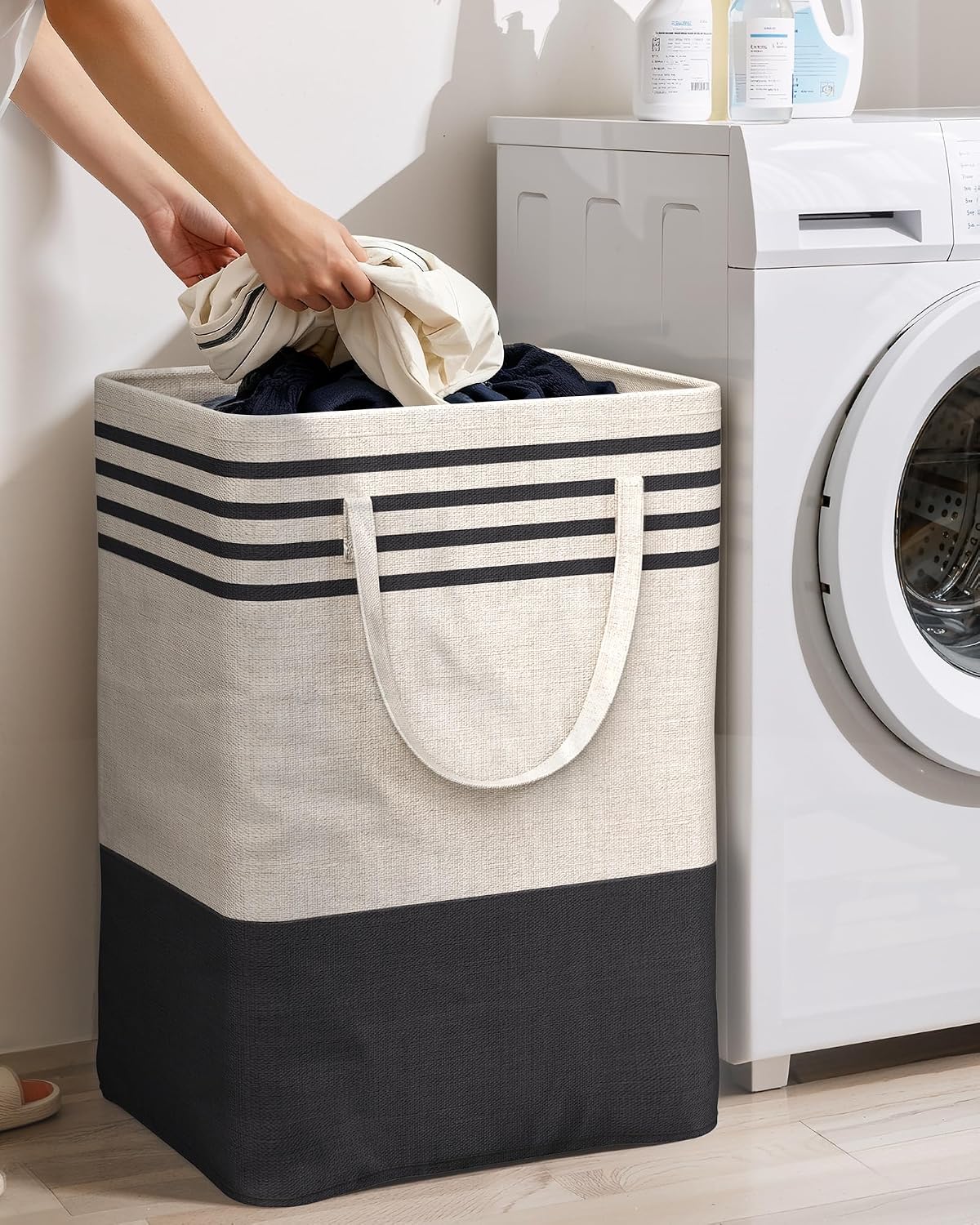Kitsure Laundry Hamper - 2-Pack Collapsible Laundry Baskets with Well-Stitched Handles, Free-Standing Clothes Hamper with Rigid Top Edge for Household, Dorm Use, 2 x 75L, Black