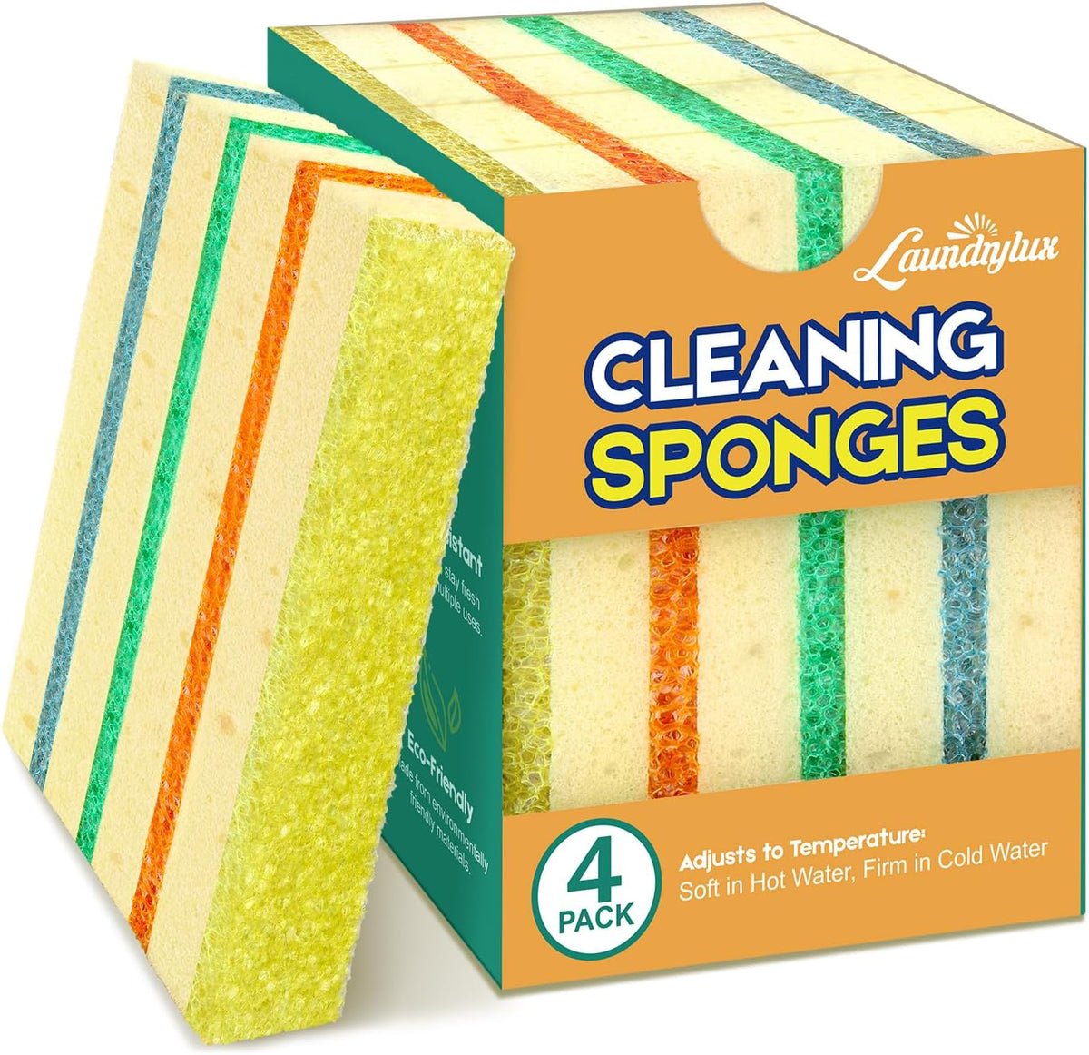 LAUNDRYLUX 4 Pack Scrub Sponge - Temperature-Responsive
