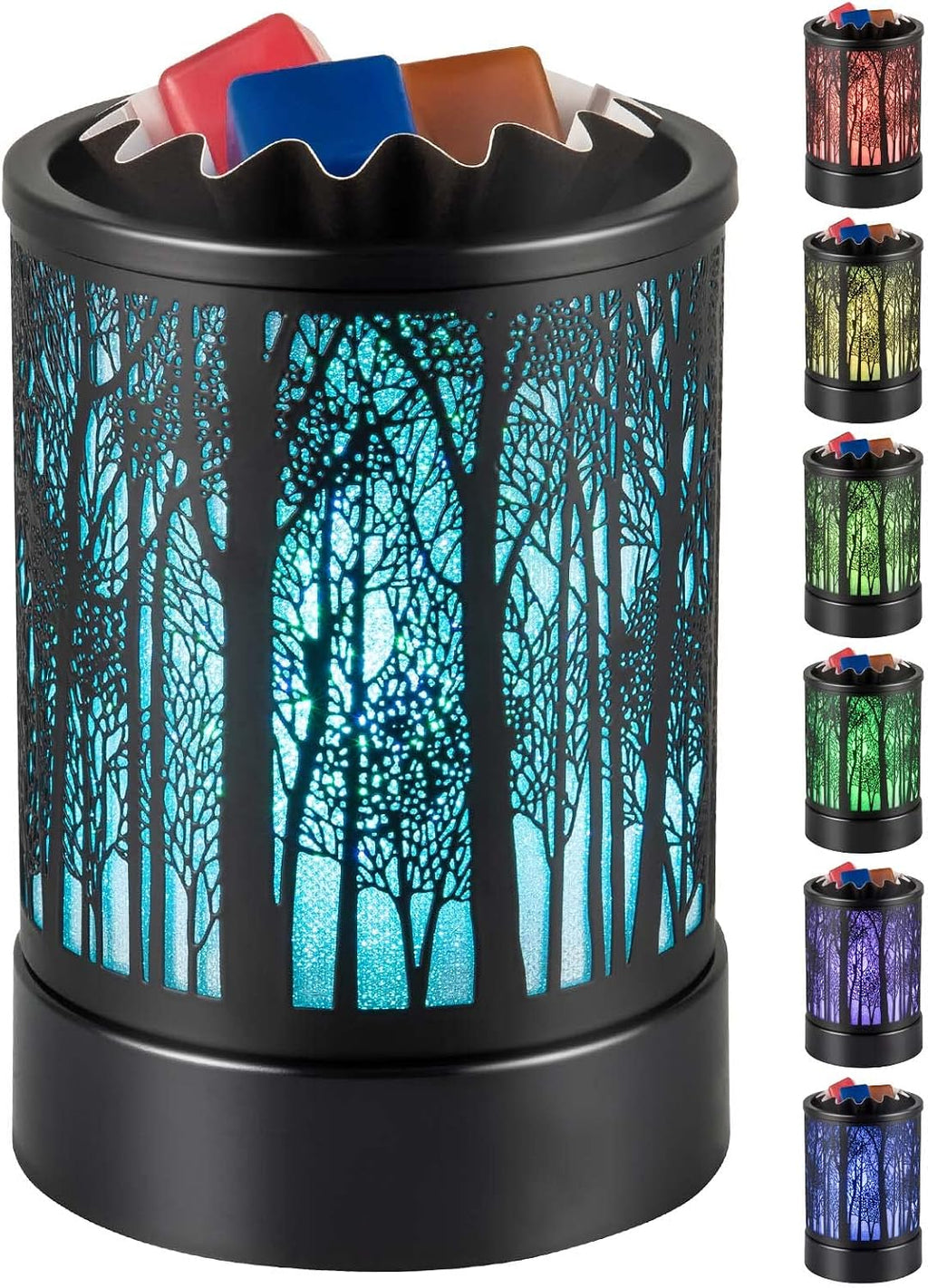 Hituiter Wax Warmer for Scented Wax with 7 Colors LED Lighting Oil Lamp Burner Candle Melt Warmer Metal Classic Black Forest Design for Fragrance Home Decor, Gifts