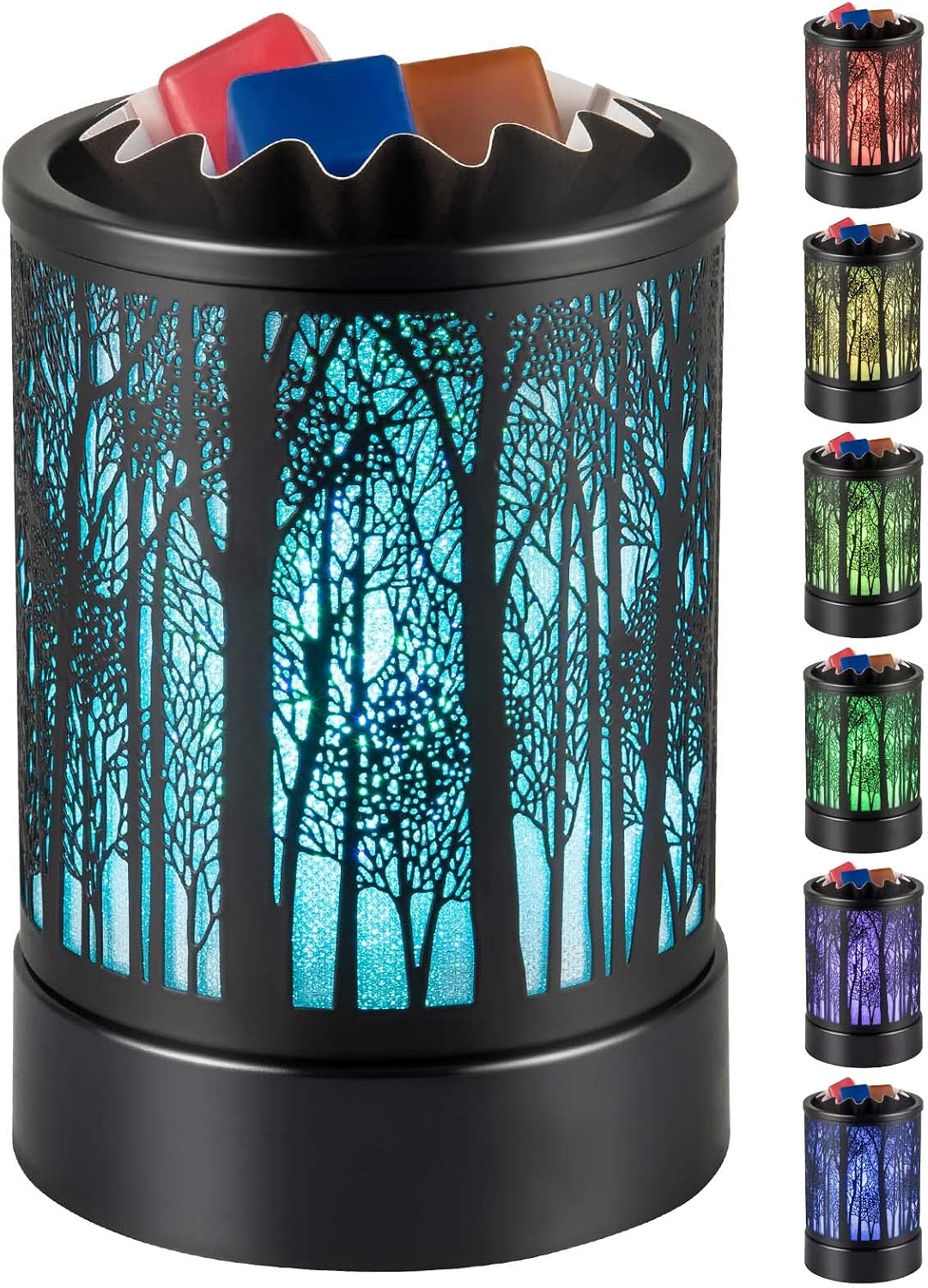Hituiter Wax Warmer for Scented Wax with 7 Colors LED Lighting Oil Lamp Burner Candle Melt Warmer Metal Classic Black Forest Design for Fragrance Home Decor, Gifts