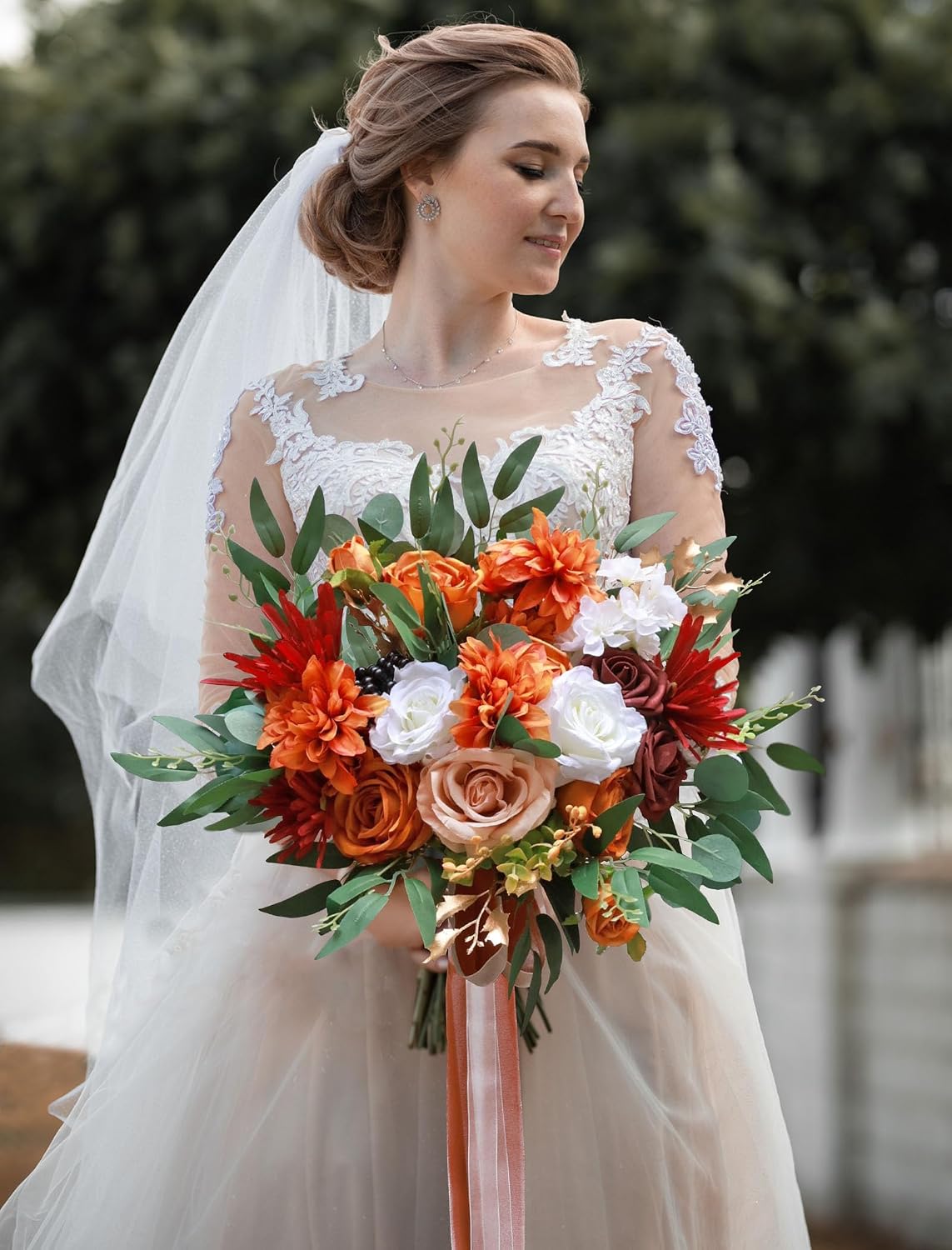 CherishedMoments Terracotta Bridal Bouquet,16 Inch,Artificial Fall Flowers