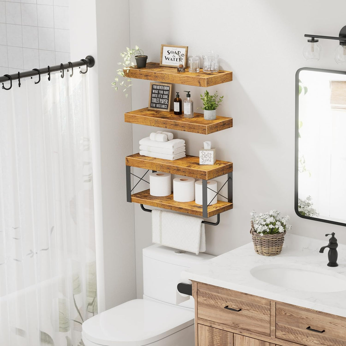 QEEIG Bathroom Shelves Over Toilet (Brown, Set of 3, 15.7")