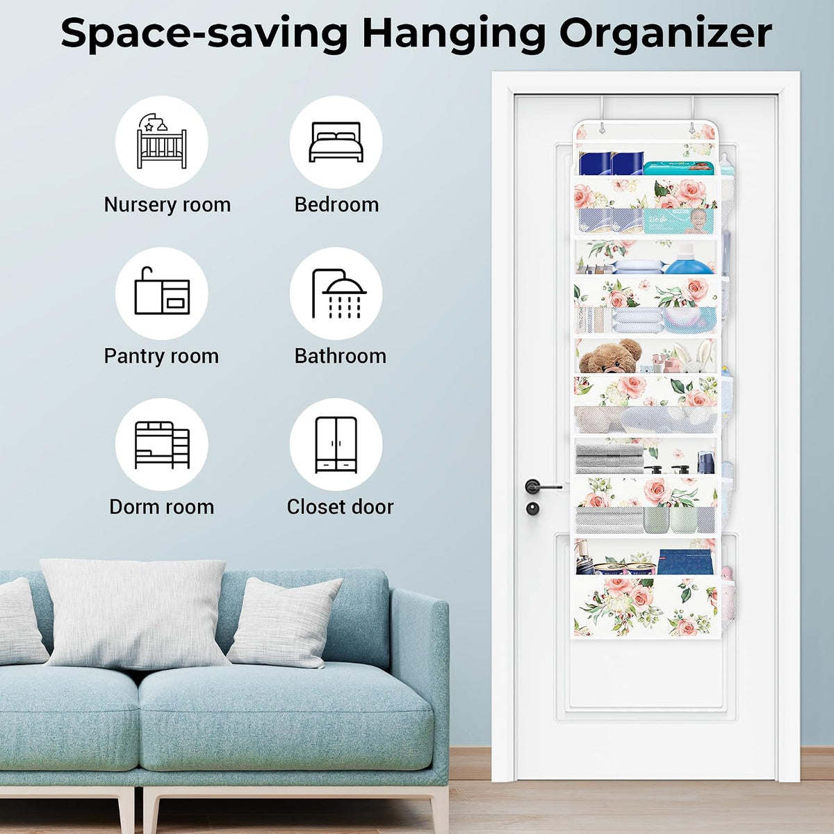 Clastyle Over the Door Organizer Diaper Toy Nursery Hanging Shelf, Rose
