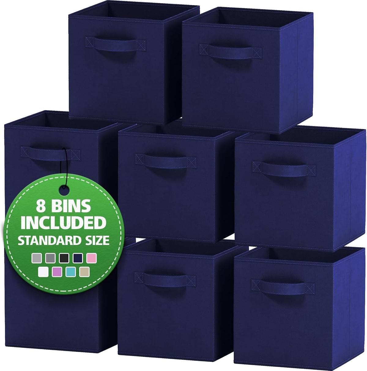 Storage Cubes Pack Of 8 - Standard Size Cube Storage Bin 10.5x10.5x11 With Dual Handles For Easy Carrying- Fabric Storage Bins Collapsible (Navy)