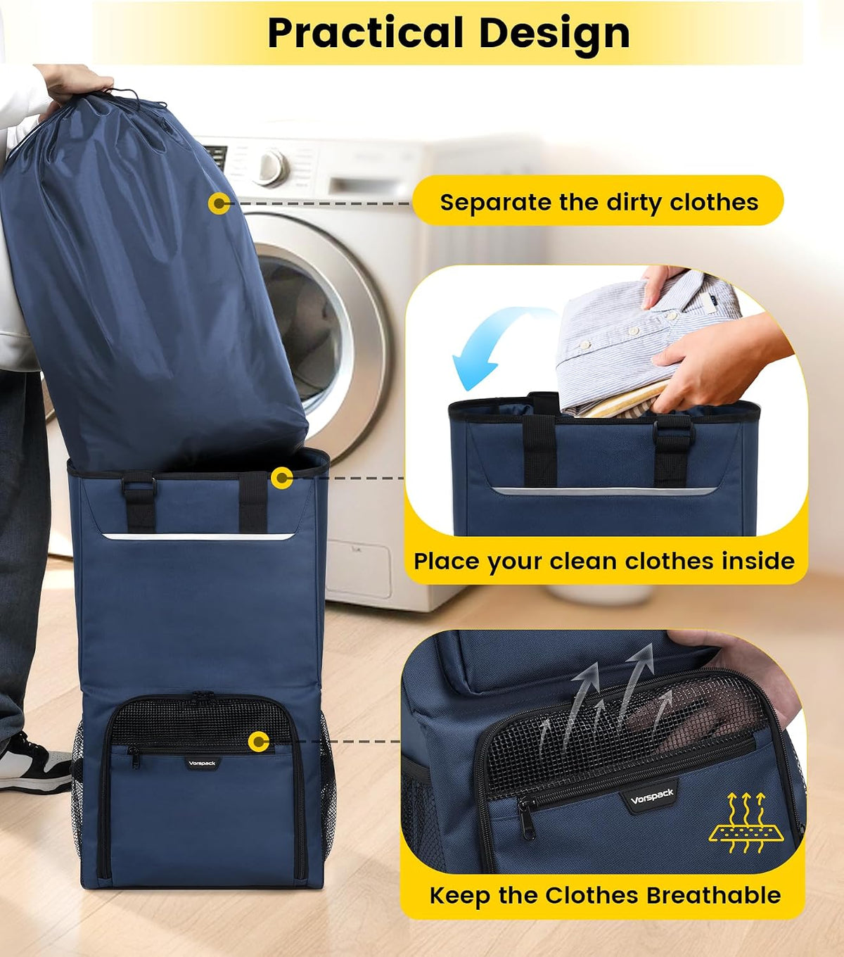 Vorspack Laundry Backpack for College Students, 2 in 1 Laundry Bag, Blue