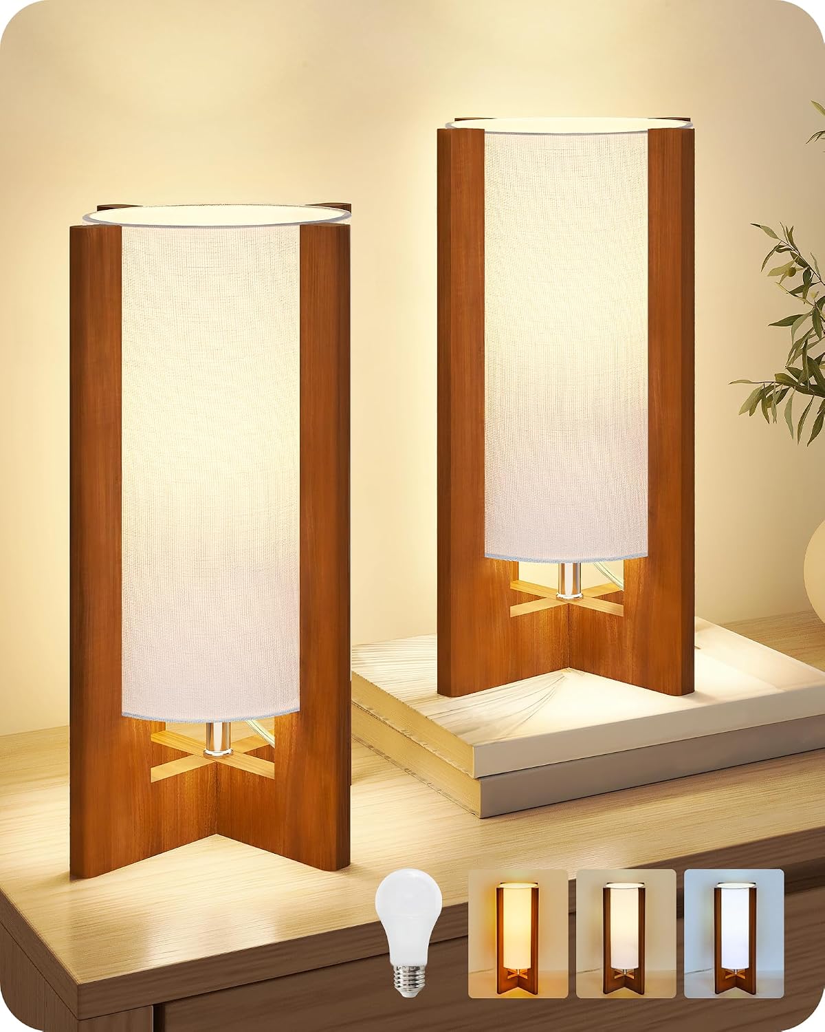 Table Lamps Set of 2, 13.4" Small Bedside Lamps with LED Bulb