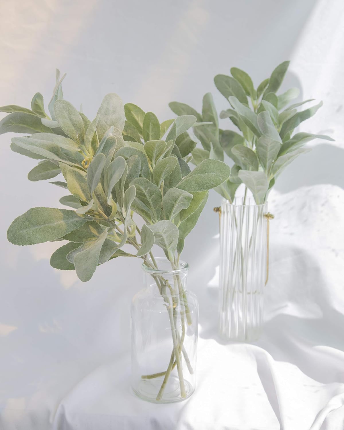 SUUKI 5Pcs Faux Lambs Ear Flocked Stems, Artificial Greenery Stems