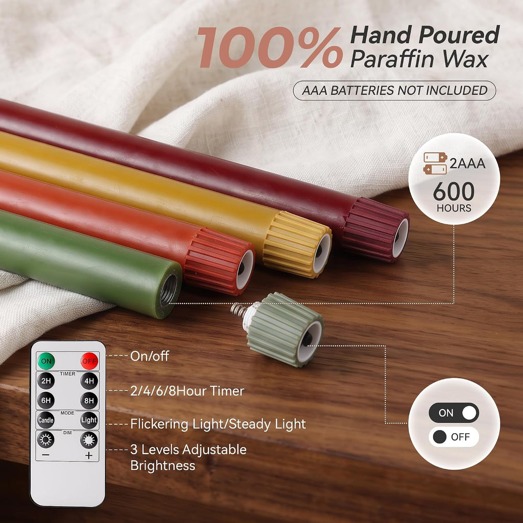 Fall Taper Candles Flameless Candle Sticks Battery Powered, Remote, 8 Pack