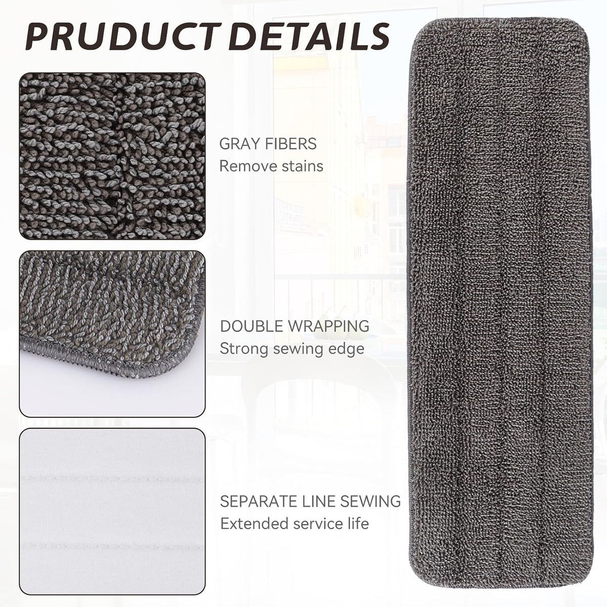 Replacement Mop Pads Fit for Rubbermaid Commercial 18" and 17" Mops - 10 Pack Wet & Dry Commercial Cleaning Reusable Refills Fit for Any Microfiber Flat Mop System 18" and 17" - Gray