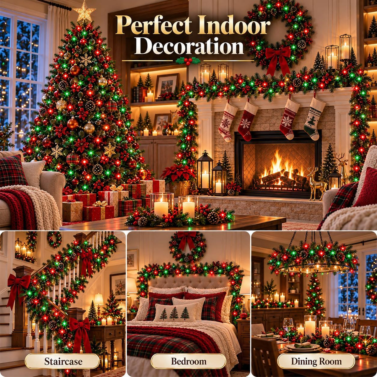 OZS Connectable 2-Pack 164Ft 400LED Christmas String Lights, Red & Green