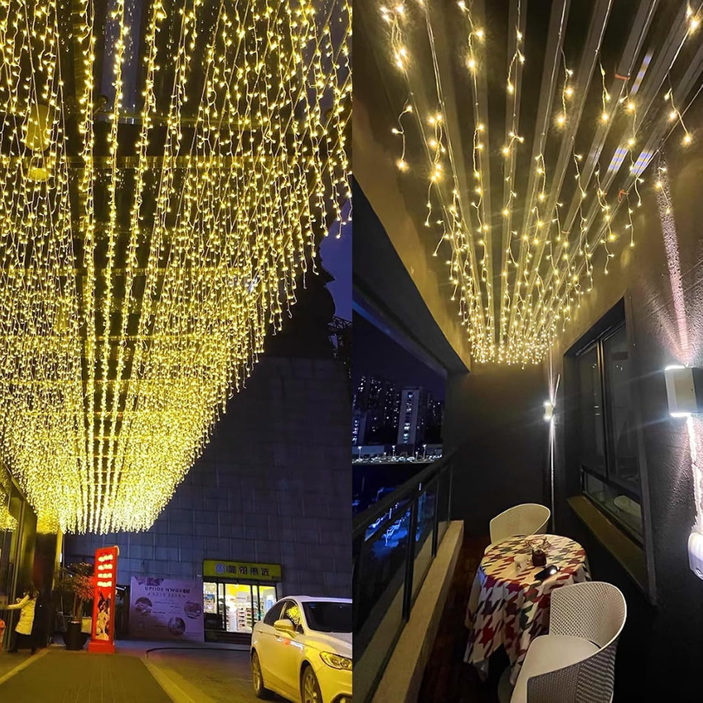 ZIMINGU Icicle Lights, 13 FT 96 LED 8 Modes, Christmas String Fairy Hanging Ceiling Twinkle Connectable Waterfall Lights for Indoor Eaves Balcony Holiday Outdoor Decor, Warm White, 4M