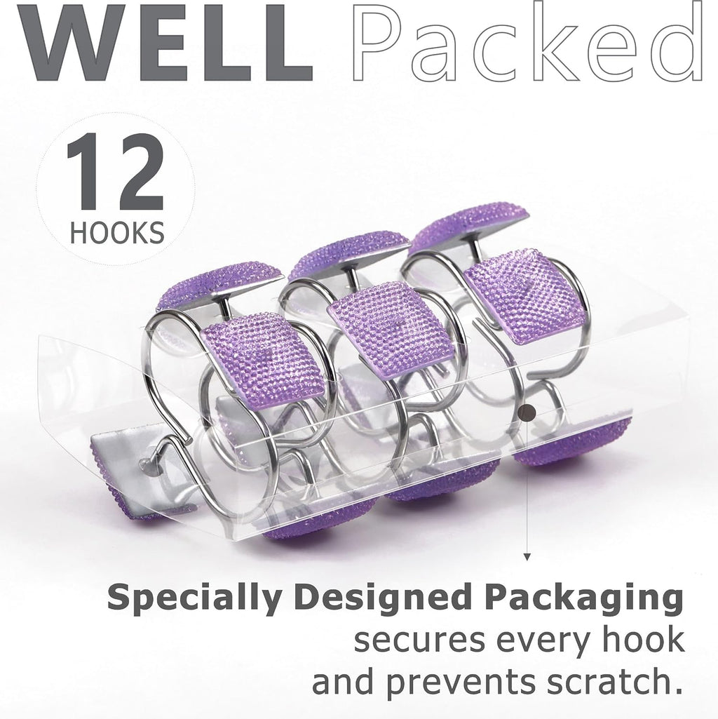 Purple Bling Shower Curtain Hooks: Lavender Christmas Curtain Rings,12Pcs