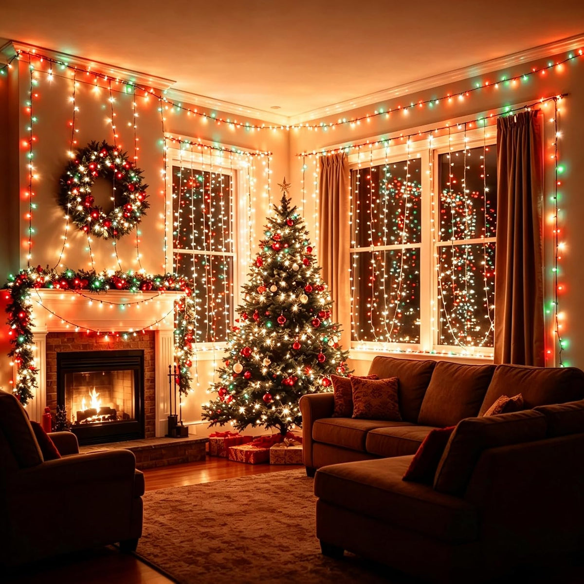 LAMPHOME Warm White Green red Christmas Lights, 50 LED 25FT Mini LED String Lights, Green Wire Commercial Grade Extendable Fairy Lights for Outdoor Halloween Christmas Tree Garden Decor