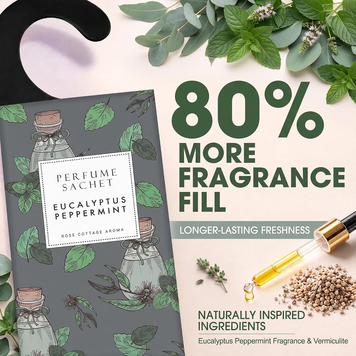 Large 12 Packs Eucalyptus Peppermint Hanging Scented Sachets Long-Lasting Closet Deodorizer Air Freshener Fabric Refresher Odor Eliminator for Drawer Home Fragrance Gift Set