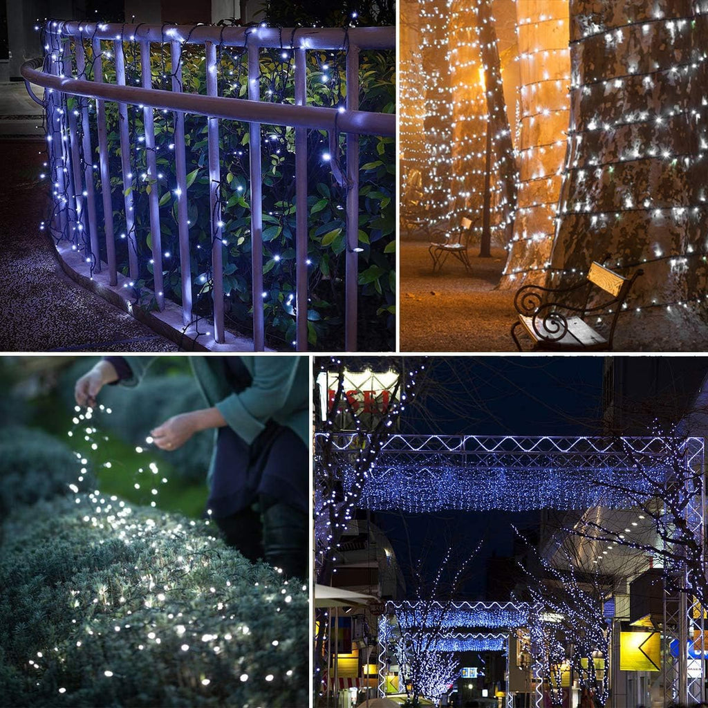 Indoor Christmas String Lights - 220 LEDs 82ft/25m 8 Modes End-to-End Plug in Outdoor Waterproof Decorative Fairy Twinkle Halloween Light for New Year/Tree/Wedding/Thanksgiving Day/Patio - Cool White
