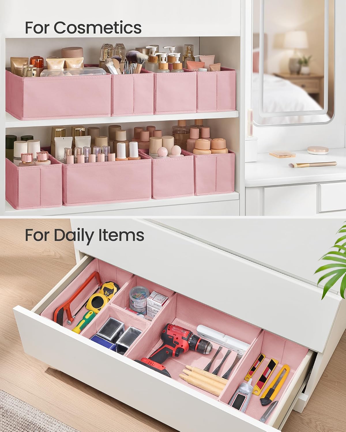 SONGMICS Drawer Organizers, Set of 12, Foldable Fabric Storage Boxes