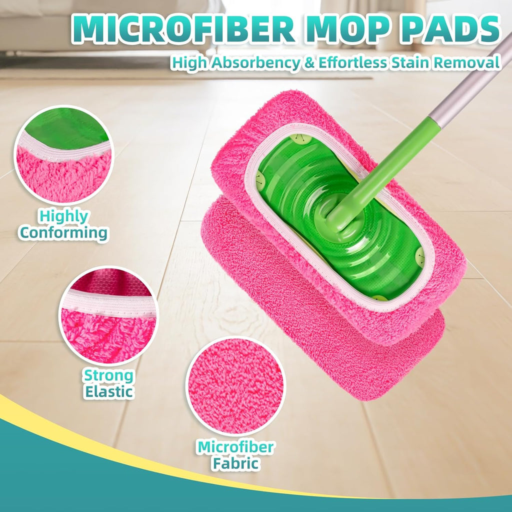 6 Pack Reusable Mop Pads for Swiffer, Washable Wet Pads Refill, Green&Pink