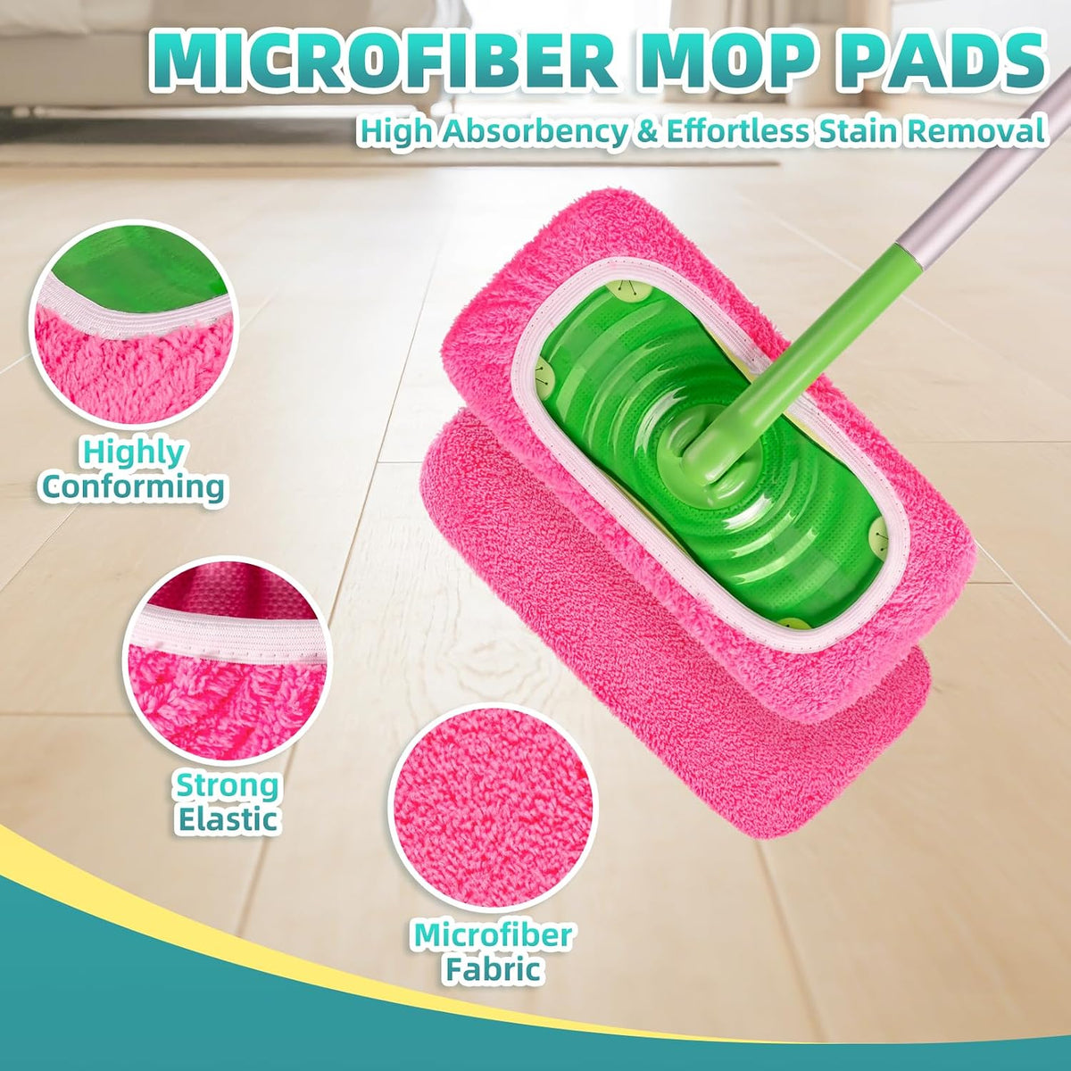 6 Pack Reusable Mop Pads for Swiffer, Washable Wet Pads Refill, Green&Pink