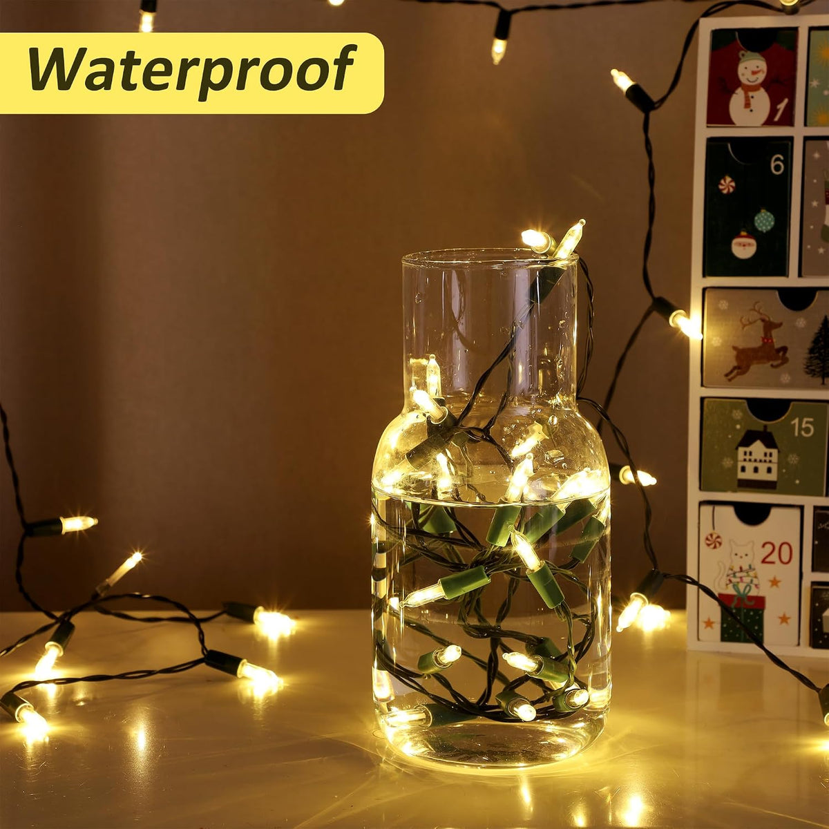 Blissun Christmas Lights, 50-Count Green Wire Light Set, Battery Operated Christmas Mini String Light with 8 Modes, 16 ft Fairy Lights for Christmas Tree Garden Wreath Decorations (4 Pack, Warm White)