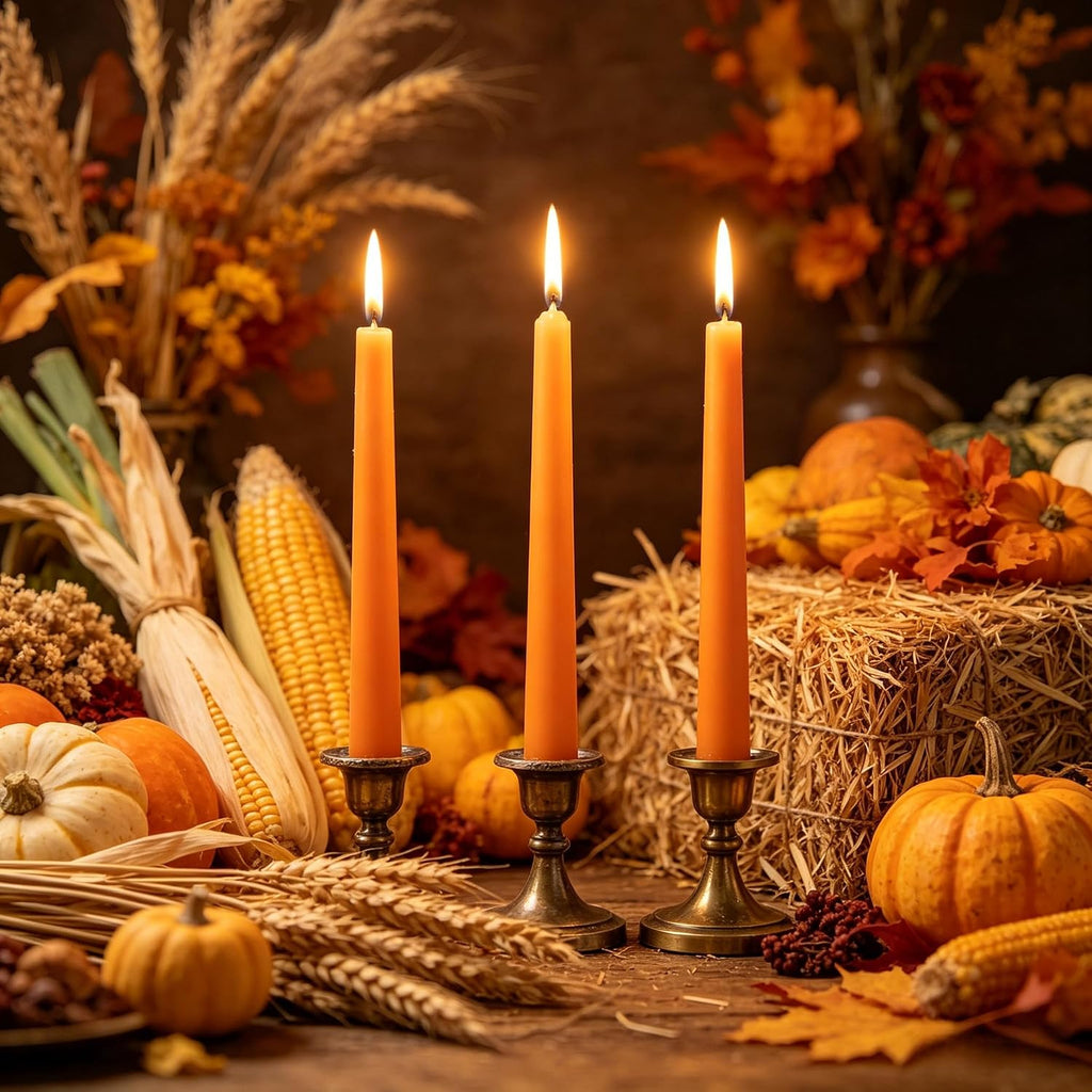 20-Pack Orange Taper Candles Unscented, 10 Inch Tall Dinner Table Candlesticks for Halloween Fall Wedding Centerpieces, Bulk Tapered Candles Smokeless Dripless, Decorative Candle for Home Decor