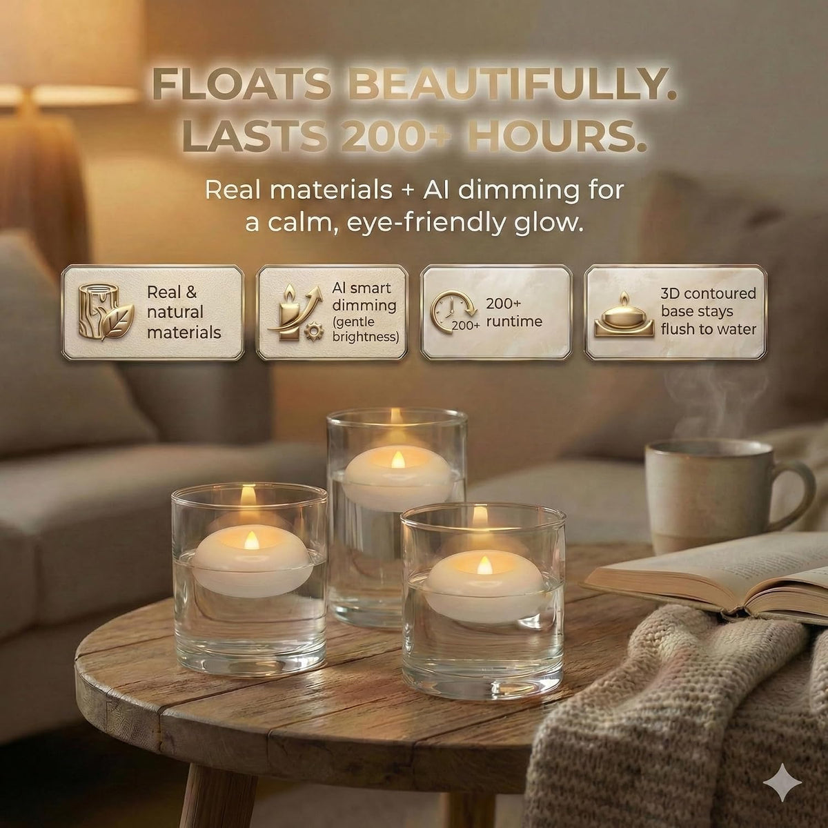 Aignis 48 Flameless LED Candles, 2.2-Inch Plastic Battery Operated Tealights, Glow Time Over 200 Hours, Cozy Romantic White Light, Suitable for Pool/Bathtub/Hot Bath/Wedding Centerpiece Decor