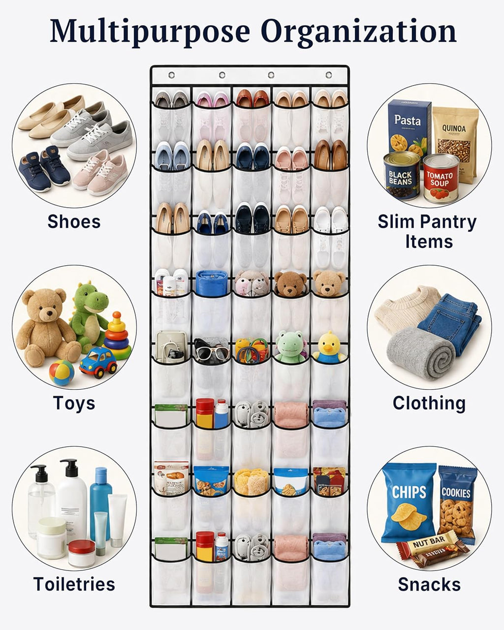 40 Pockets Over the Door Shoe Organizer, Reusable Large Capacity Breathable Mesh Pockets Shoe Holder, Space Saving Hanging Shoe Rack for Dorm Room Bedroom Entryway Closet Storage (White, 40 Pockets)