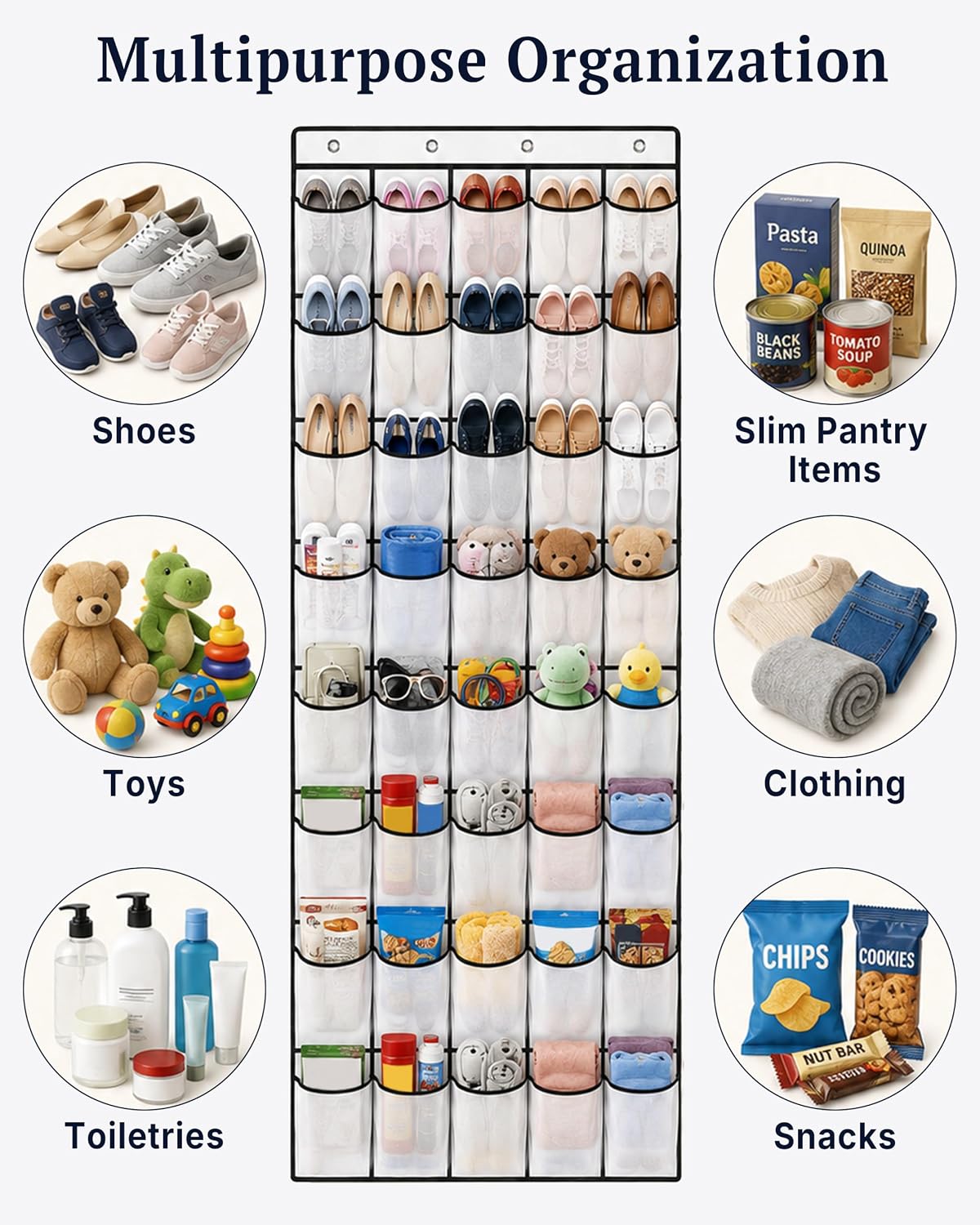 40 Pockets Over the Door Shoe Organizer, Reusable Large Capacity Breathable Mesh Pockets Shoe Holder, Space Saving Hanging Shoe Rack for Dorm Room Bedroom Entryway Closet Storage (White, 40 Pockets)