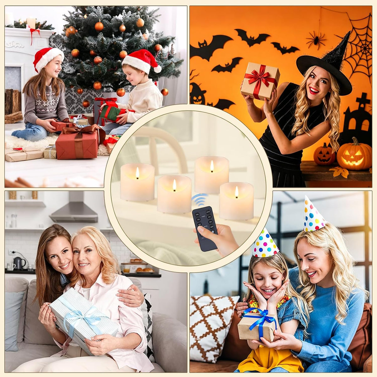 Flickering Flameless Candles, Real Wax Battery Operated Candles with Remote and Timer, 3"x 3" LED Fake Candles, Last 600+ Hours, Electric Battery Candles for Home Wedding Party Decor, 2 Pack
