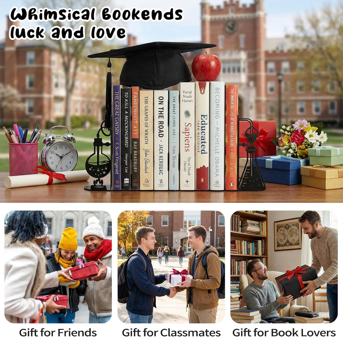 Chemistry Metal Bookends Decor for Chemistry Classroom Laboratory Bookshelf