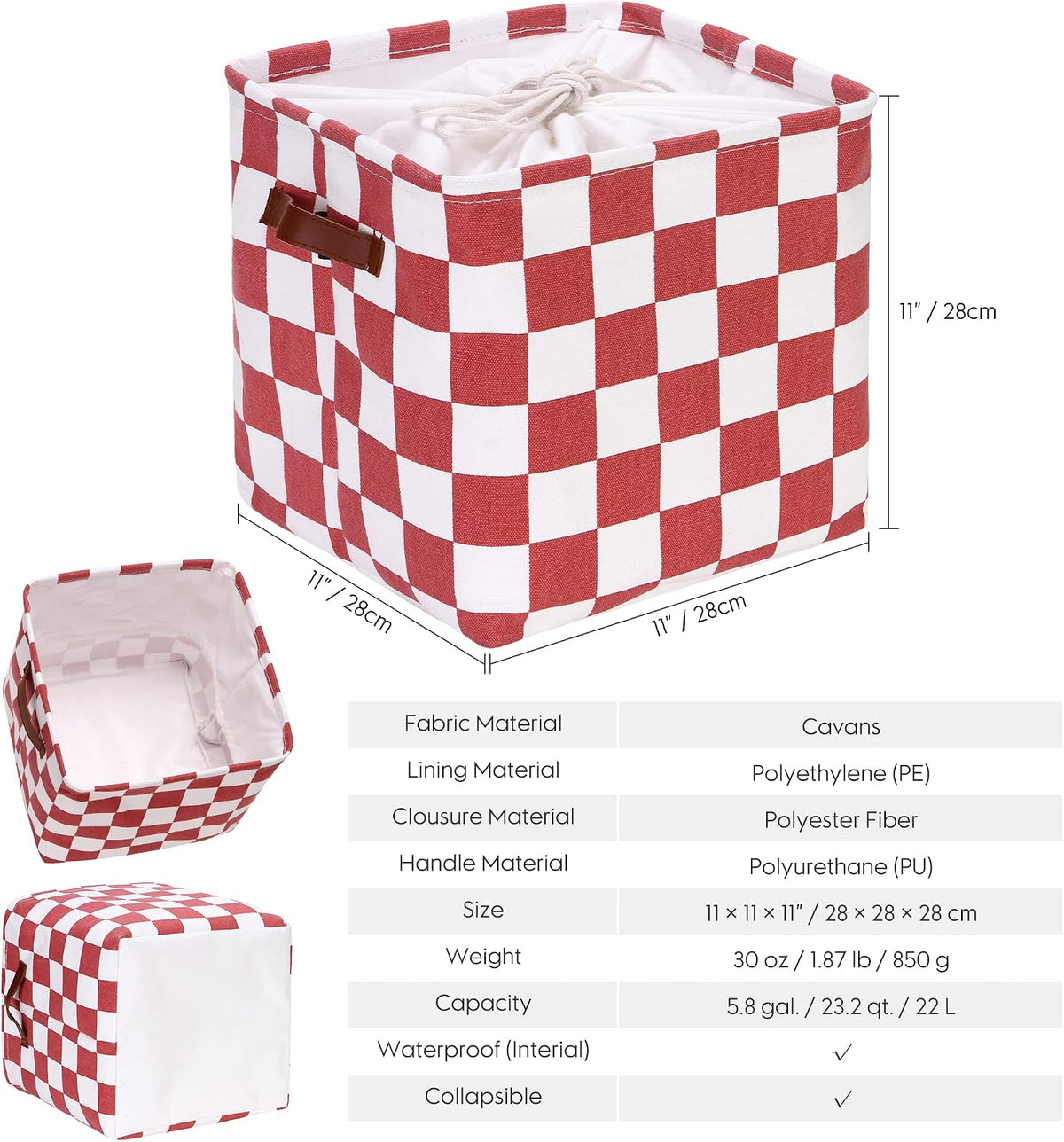 Hinwo Collapsible Canvas Storage Cubes with Handles, 11-Inch, 3-Pack