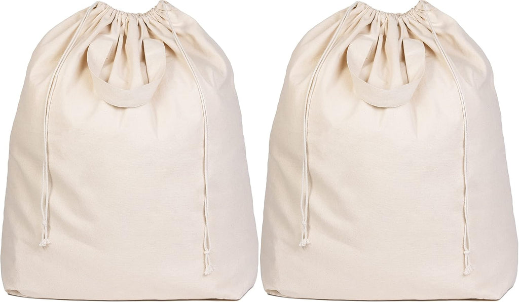 Canvas Laundry Bags - Extra Large, Heavy Duty, 100% Cotton Laundry Bag with Straps, Handles, and Drawstring - College Dorm Laundry Bag in XL Size - Washable, Foldable Laundry Basket Liner (2 Pack)